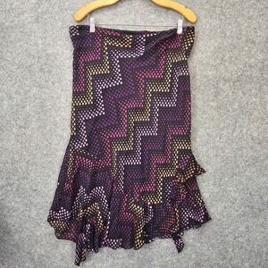 Handkerchief Hem Skirt Womens XL 16 Black Purple VTG MICHELE Chevron Dot Zigzag